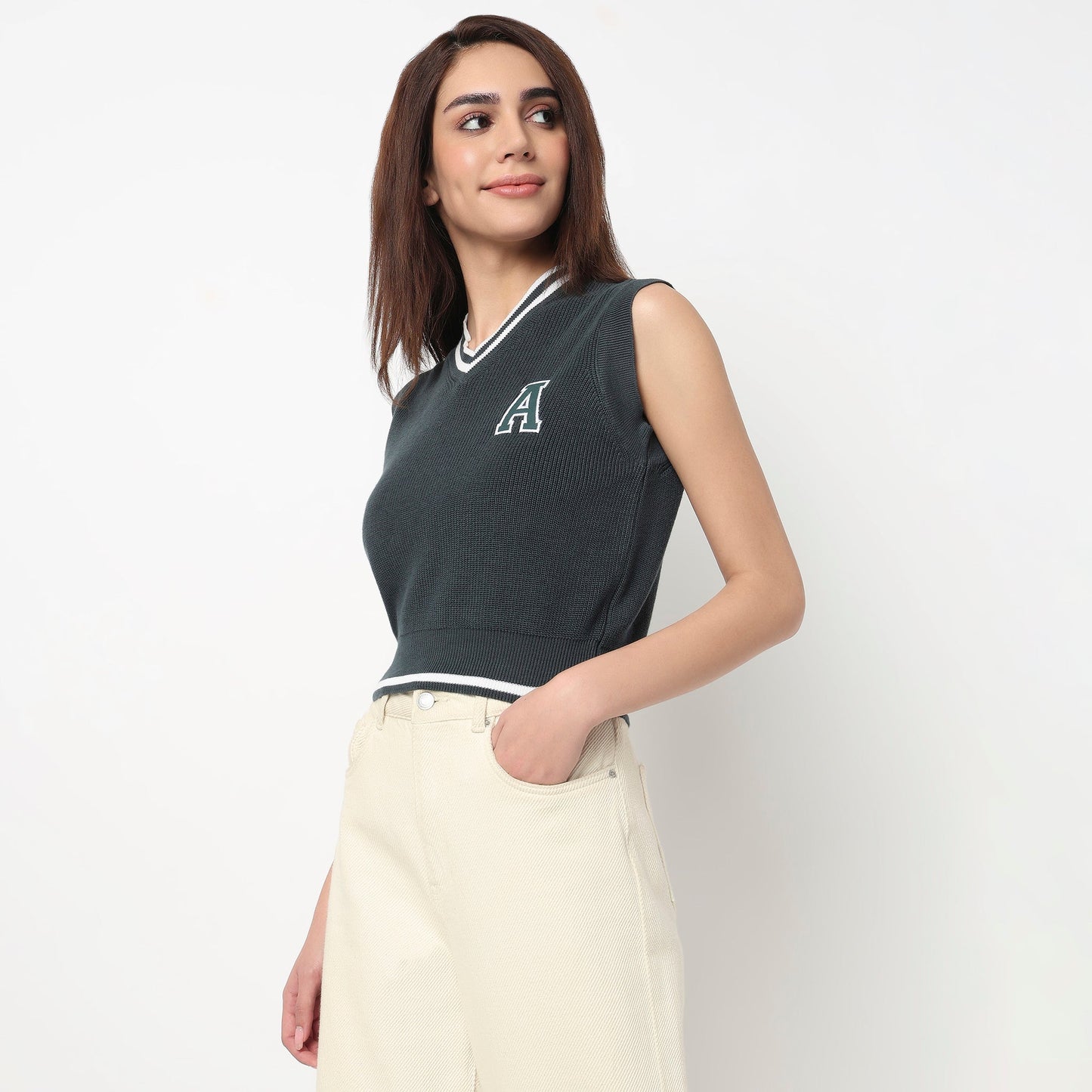 V-Neck Cotton Flatknit Top