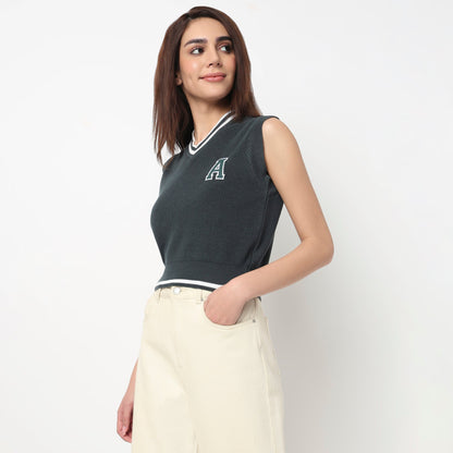 V-Neck Cotton Flatknit Top