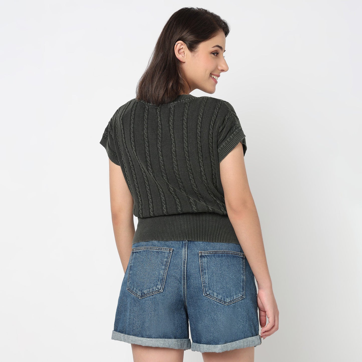 V-Neck Cotton Flatknit Top