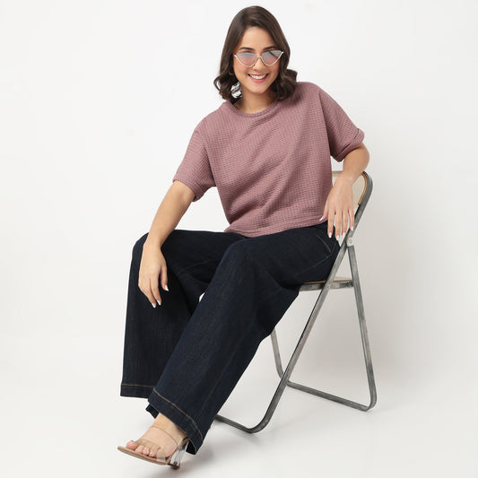 Round Neck Flat Knit Top