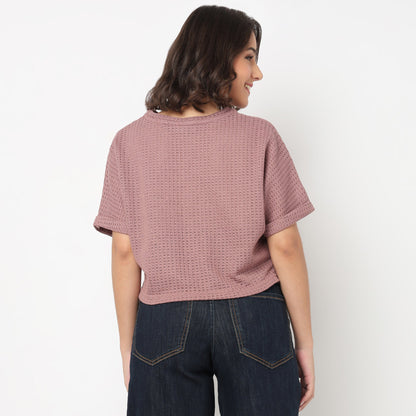 Round Neck Flat Knit Top