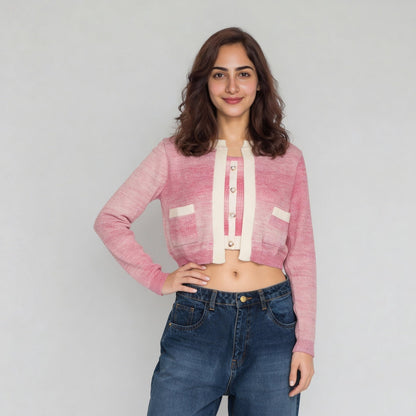 Knitted Ombre Full Sleeve Flat Knit Top