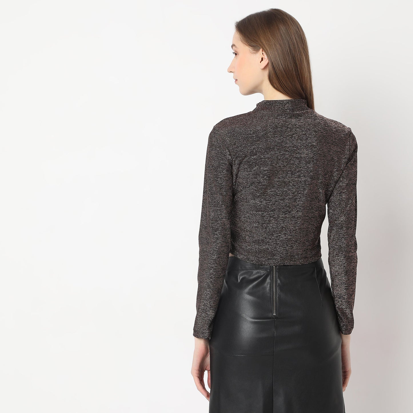 Mock Turtle Neck Full Sleeve Party Crop Top