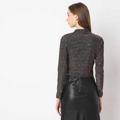 Mock Turtle Neck Full Sleeve Party Crop Top