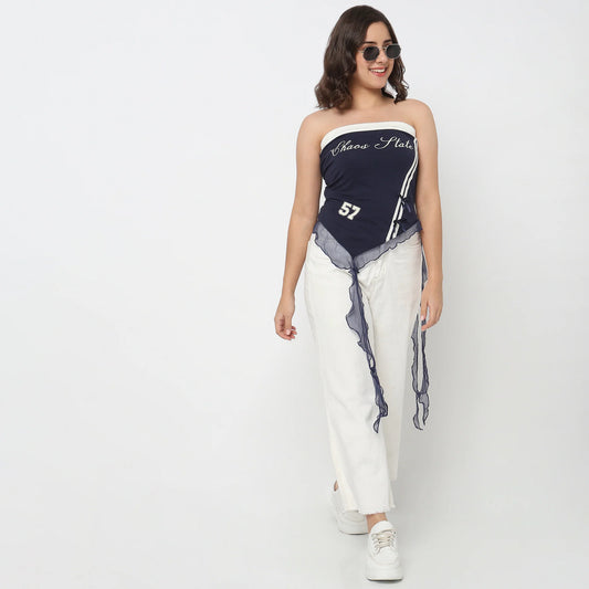 Cotton Printed Off Shoulder Crop Top