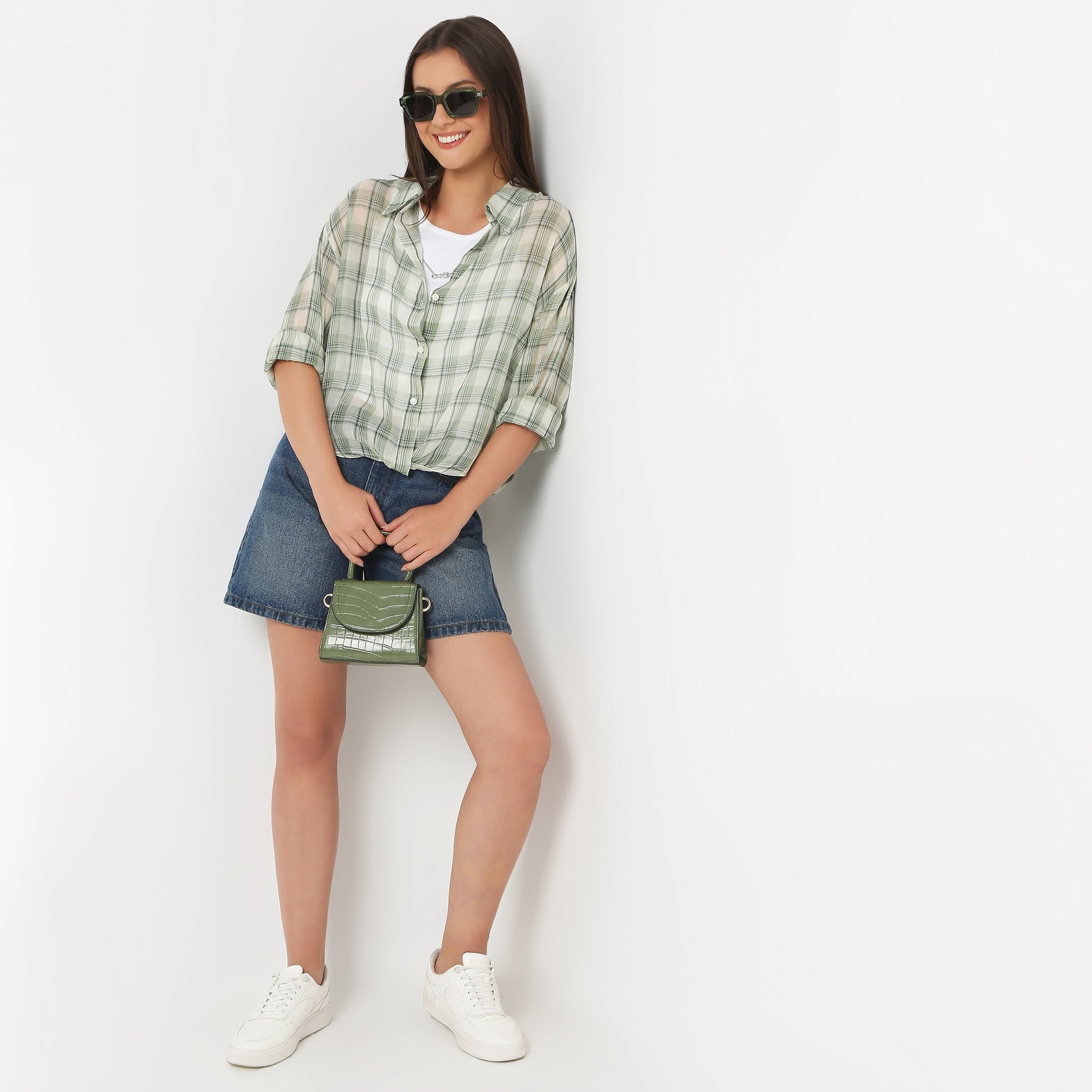 Women Collar Full Sleeve Checkered Young Shirt