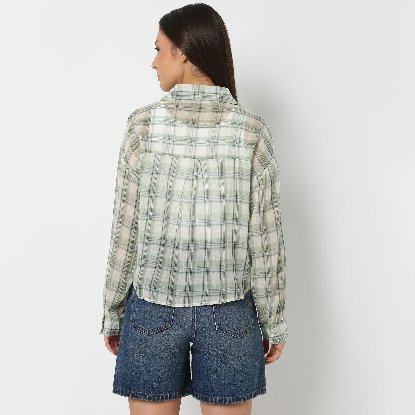 Women Collar Full Sleeve Checkered Young Shirt