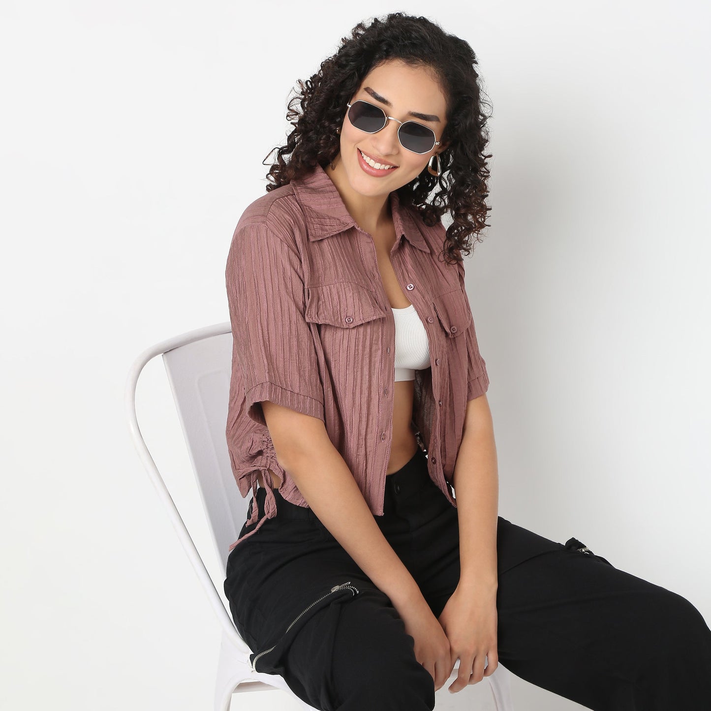 Betty Side Ruching Crop Shirt.