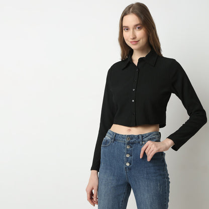 Regular Fit Solid Shirt Collar Shirt