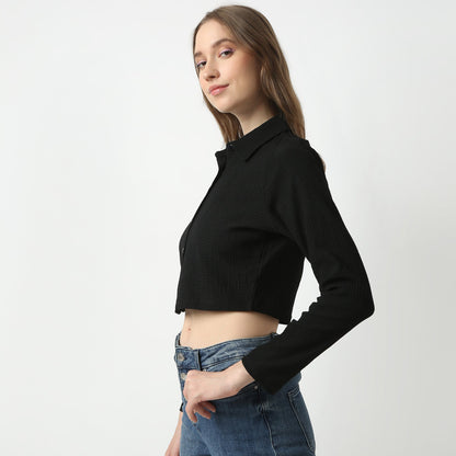 Regular Fit Solid Shirt Collar Shirt