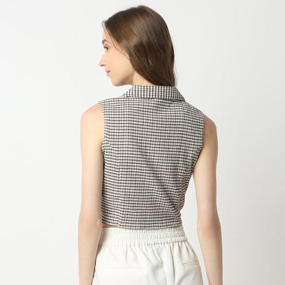 Slim Fit Checkered Lapel Collar Shirt
