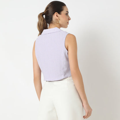 Slim Fit Checkered Lapel Collar Shirt