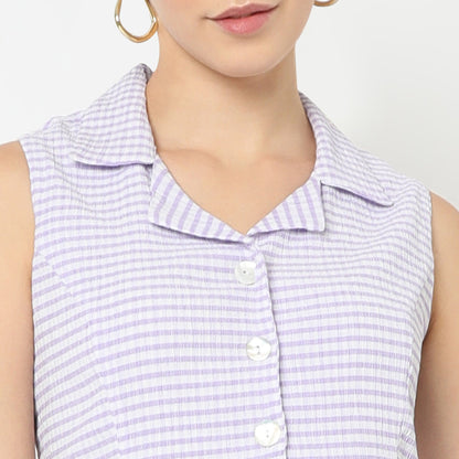 Slim Fit Checkered Lapel Collar Shirt