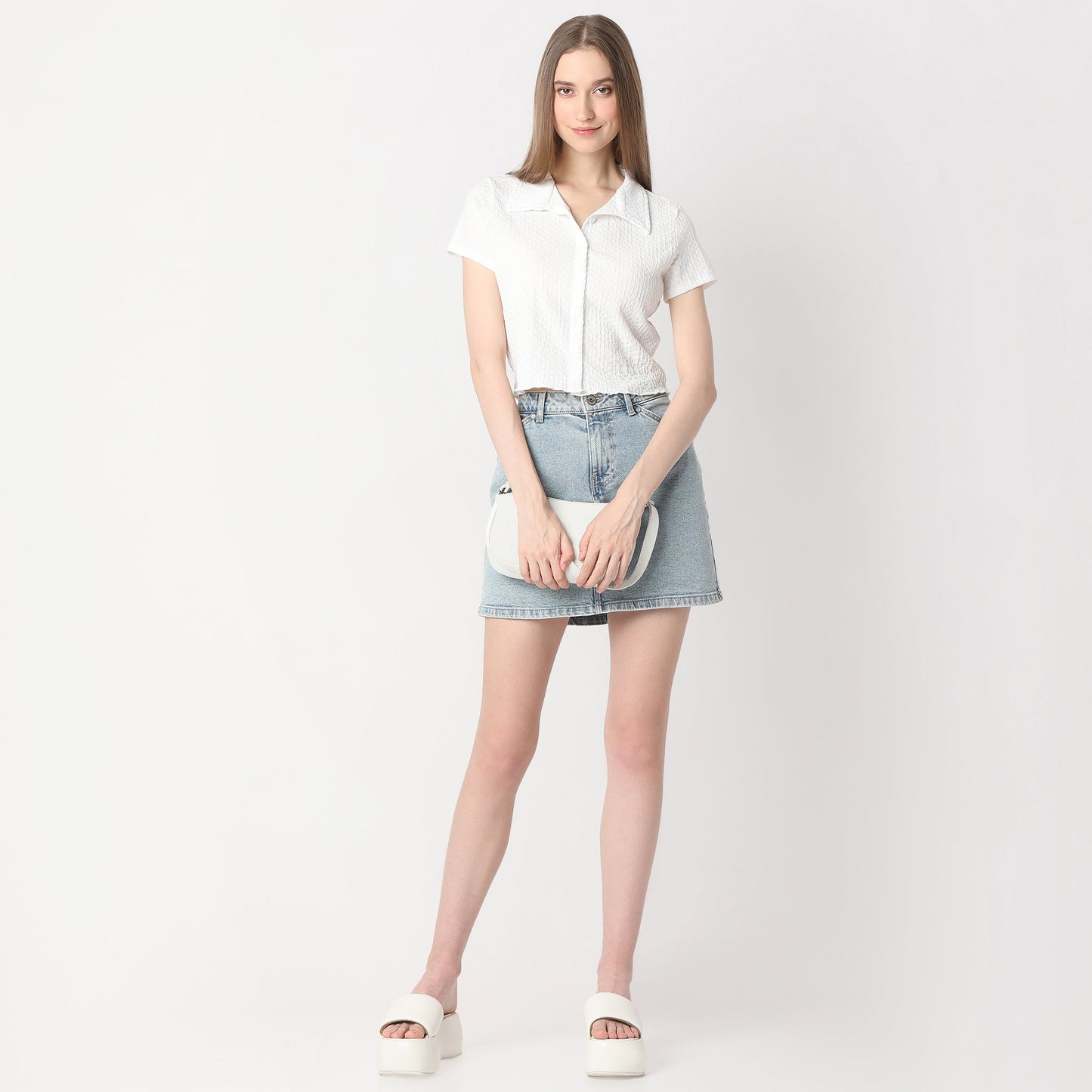 Regular Fit Solid Cropped Shirt