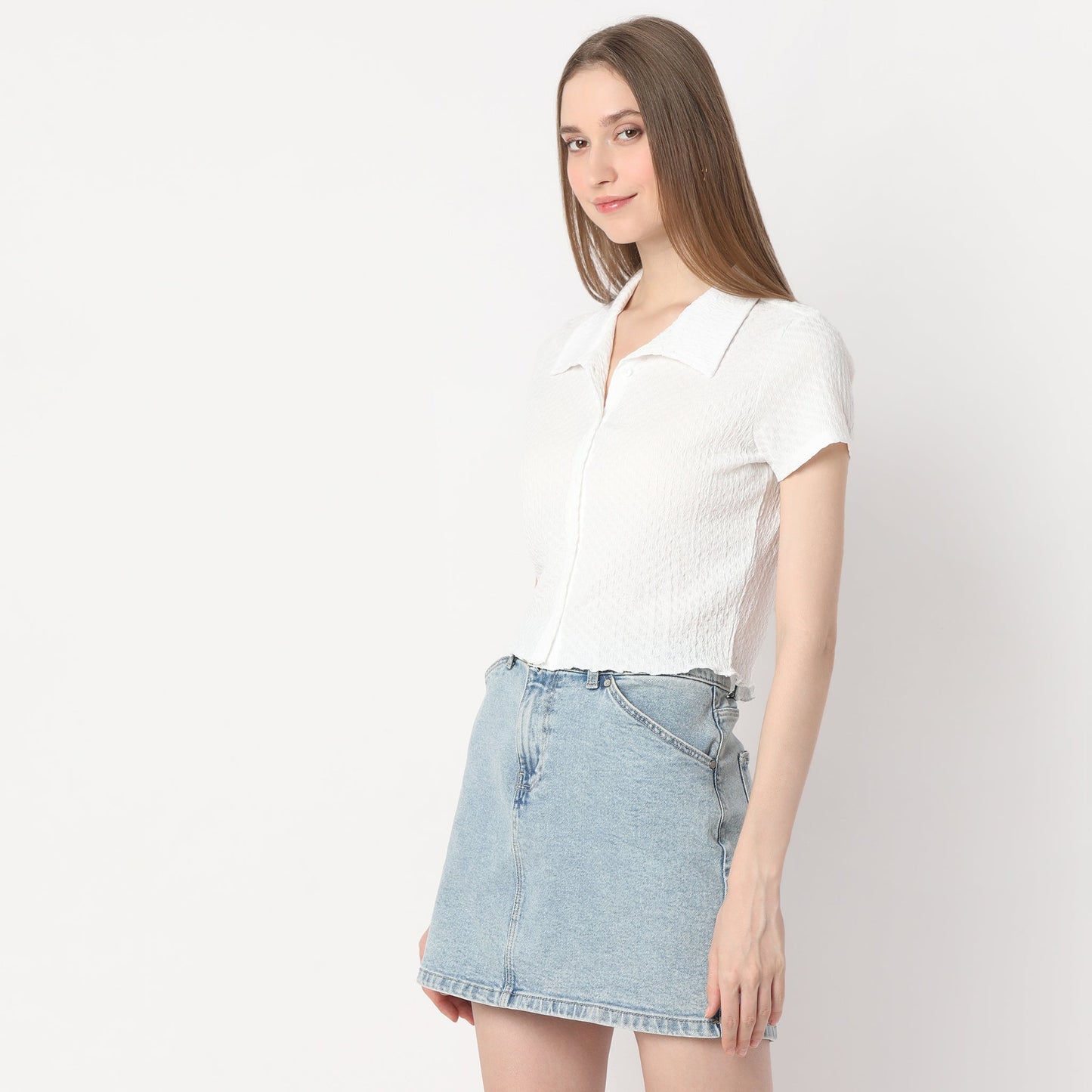 Regular Fit Solid Cropped Shirt
