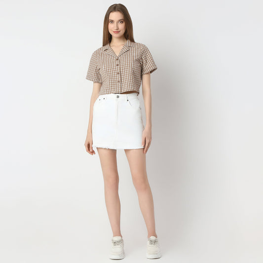 Regular Fit Checkered Cropped Shirt