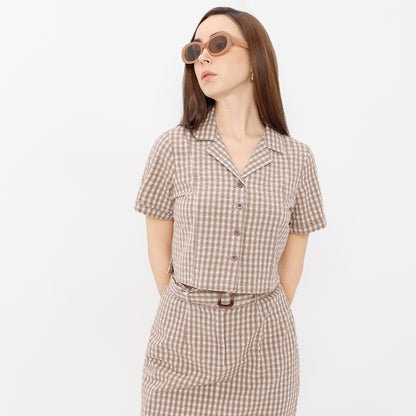Regular Fit Checkered Cropped Shirt