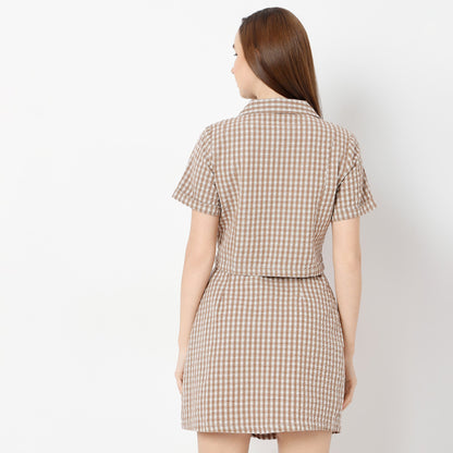 Regular Fit Checkered Cropped Shirt