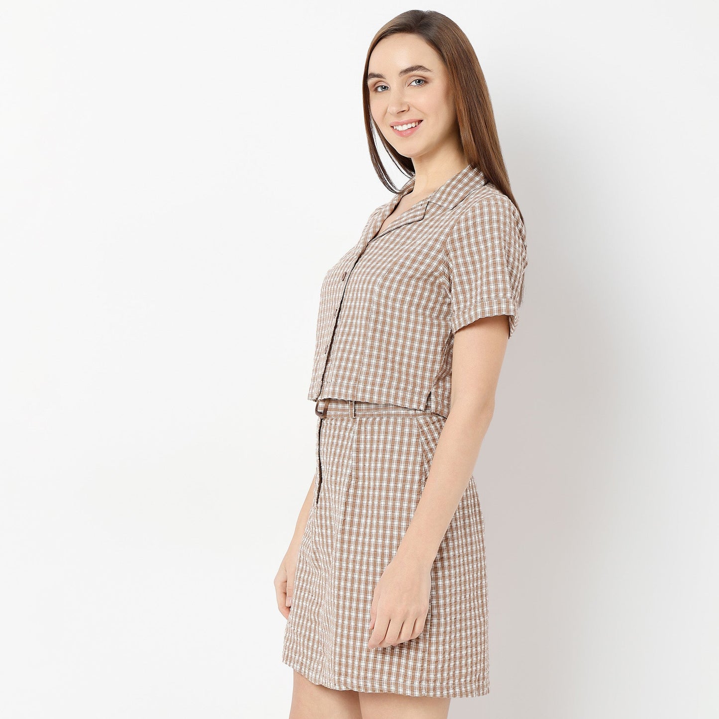 Regular Fit Checkered Cropped Shirt