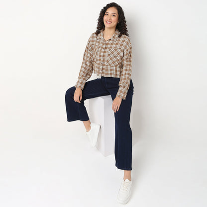 Checkered Boxy Crop Shirt