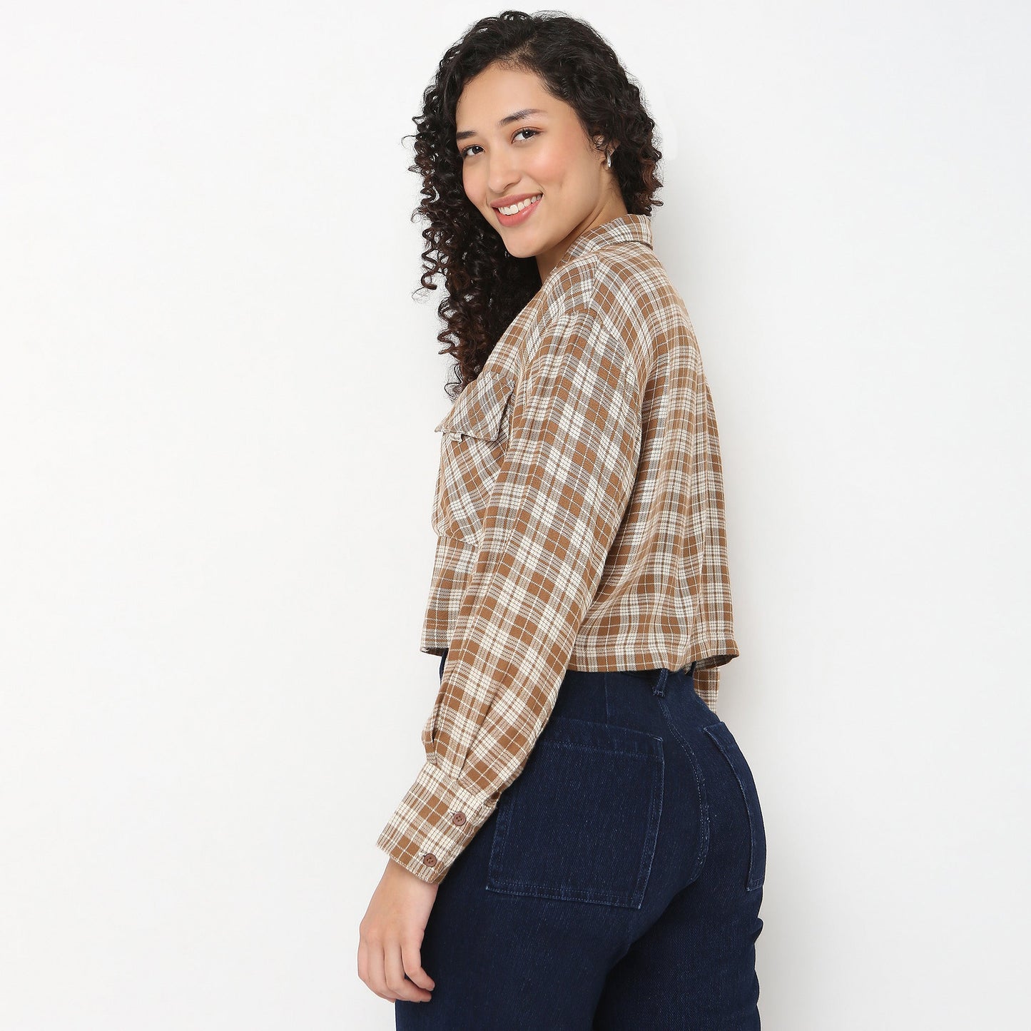 Checkered Boxy Crop Shirt