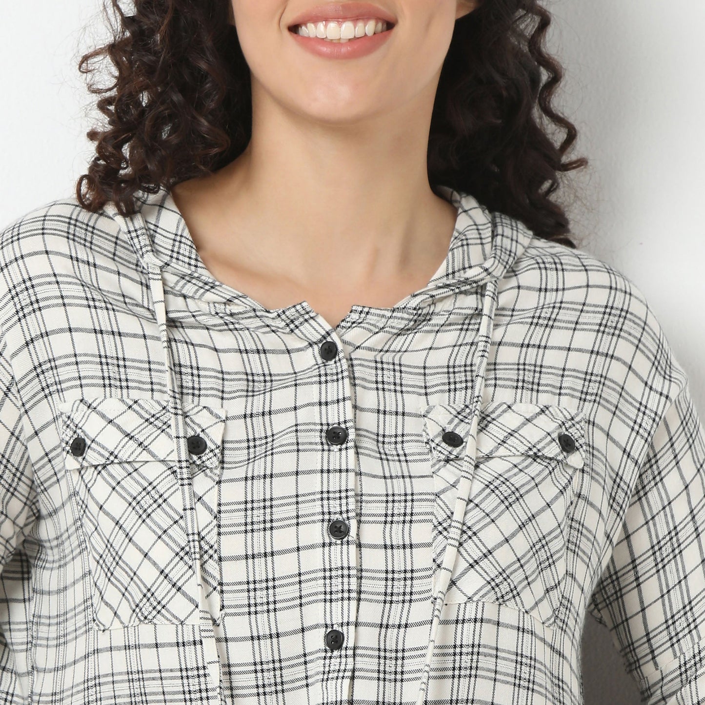 Betty Checkered Hoodie Style Cropped Shirt