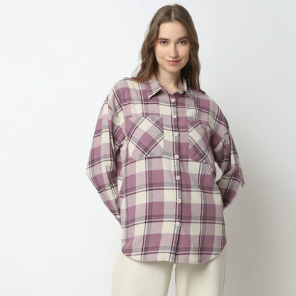 Oversize Checkered Shirt Collar Shirt