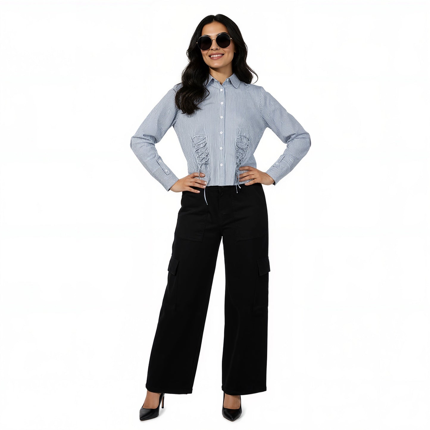Striped Shirt With Front Ruching Detail