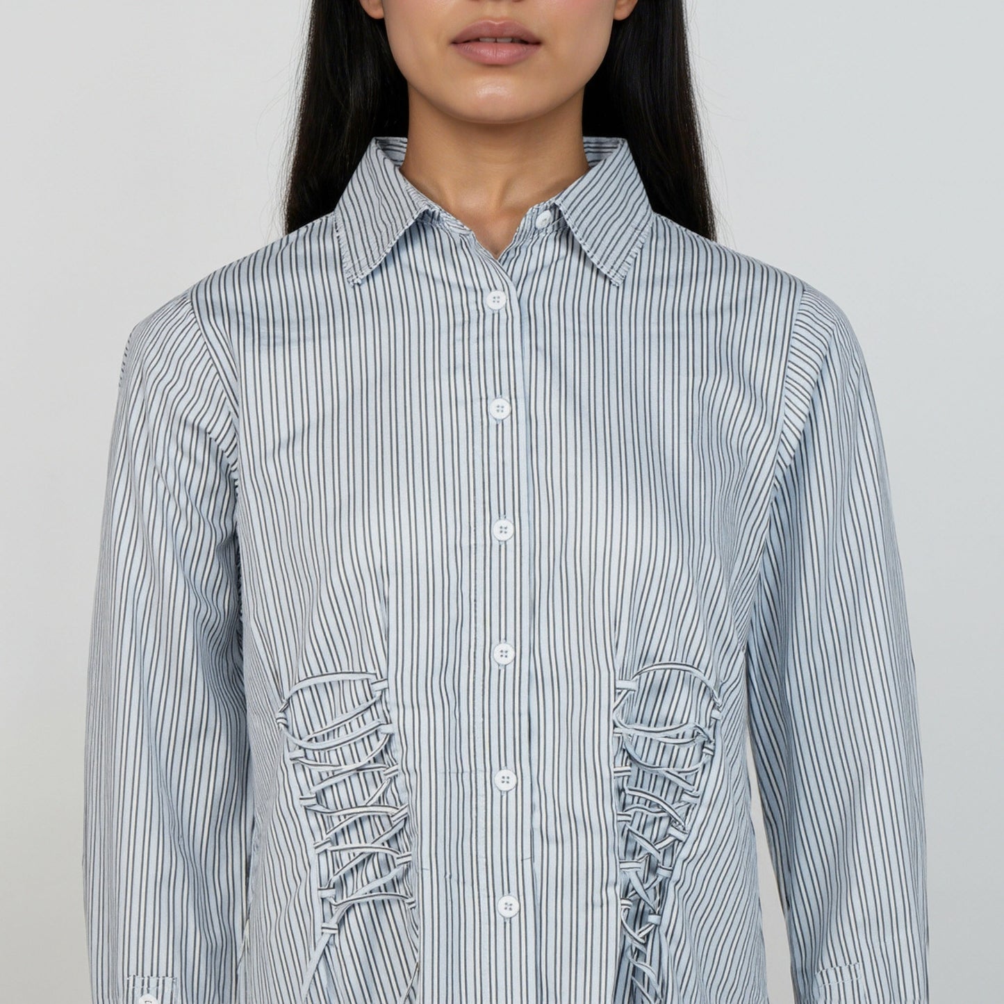 Striped Shirt With Front Ruching Detail