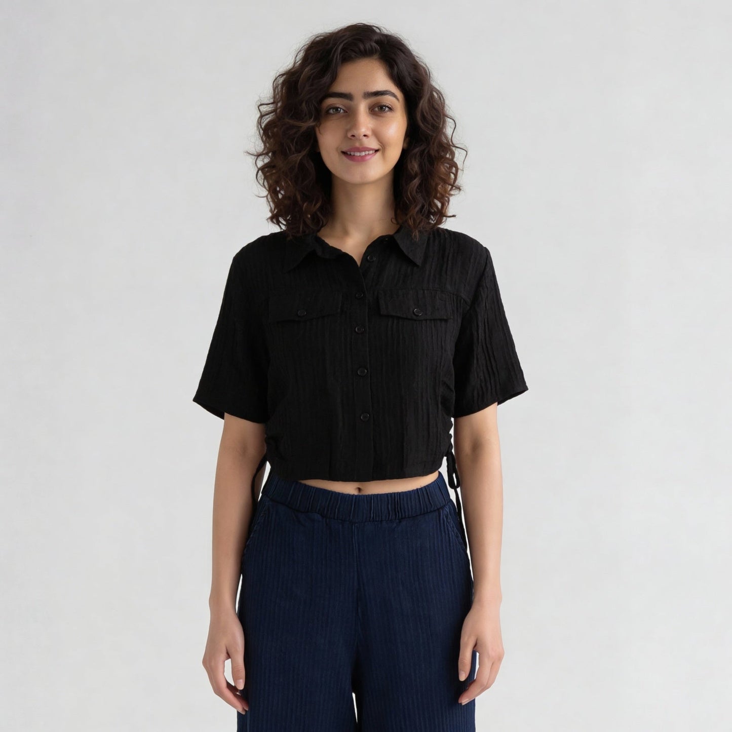 Viscose Nylon Solid Short Sleeve Shirt