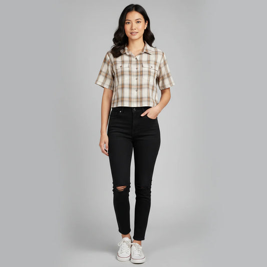 Cropped Boxy Checkered Shirt