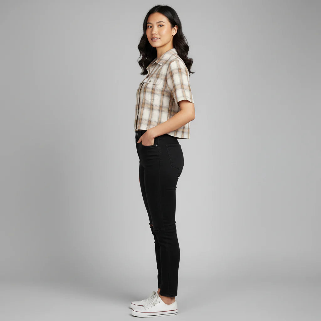Cropped Boxy Checkered Shirt