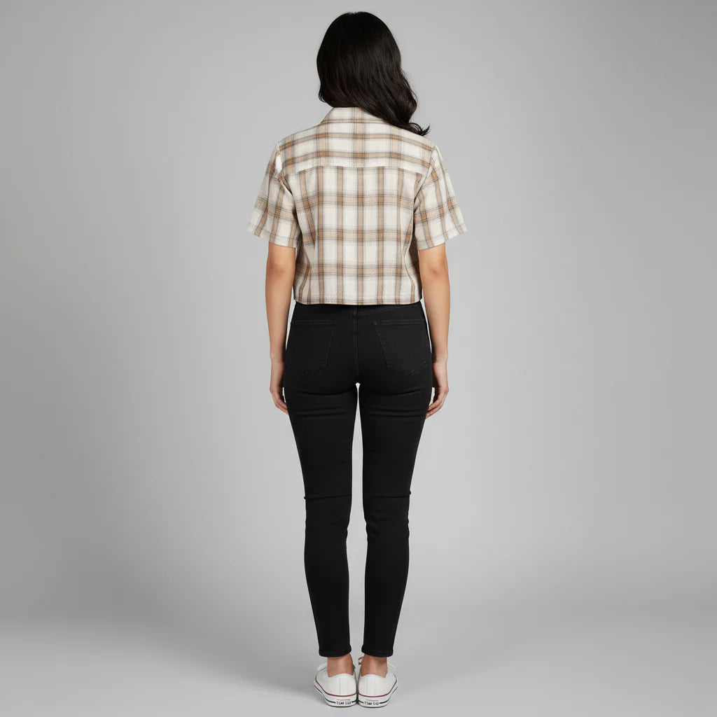 Cropped Boxy Checkered Shirt