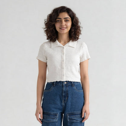 Smocked Cropped Shirt