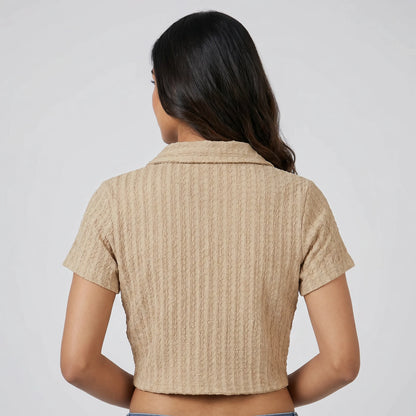 Knitted Solid Crop Shirt