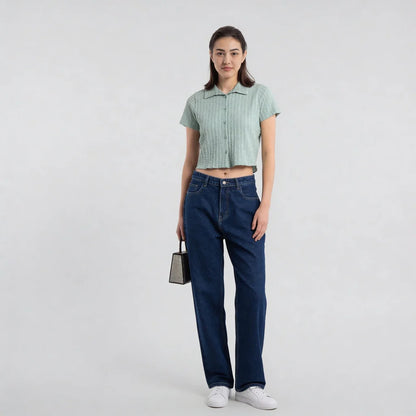 Knitted Solid Crop Shirt