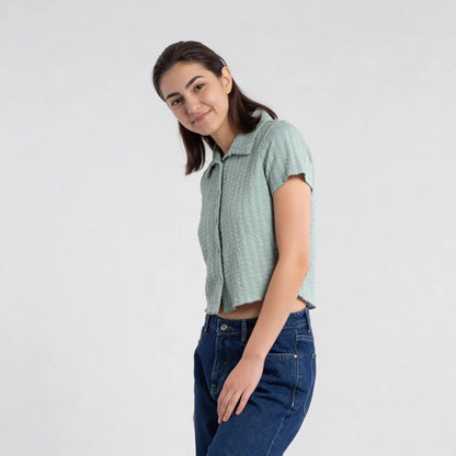 Knitted Solid Crop Shirt