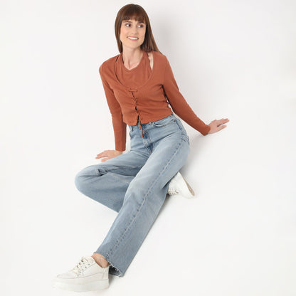 Knit Rib Full Sleeve Solid Top