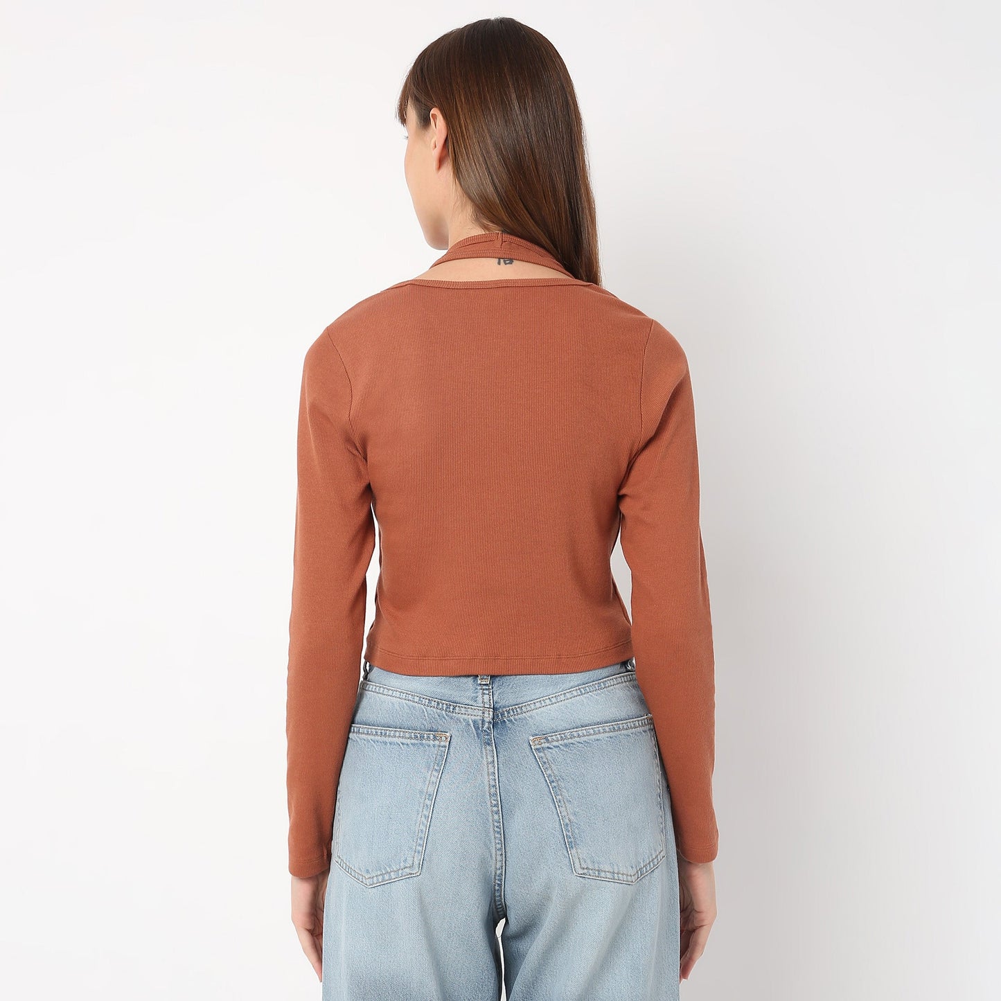 Knit Rib Full Sleeve Solid Top