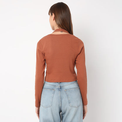 Knit Rib Full Sleeve Solid Top