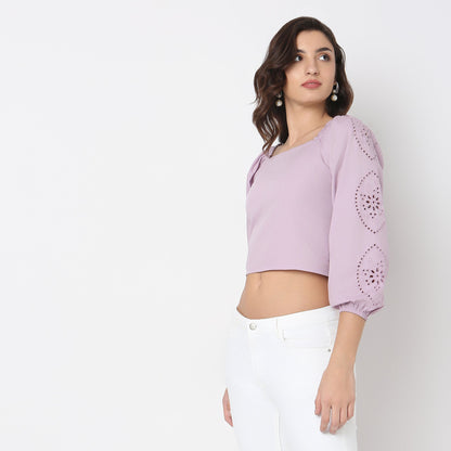 Regular Fit Solid Crop Top