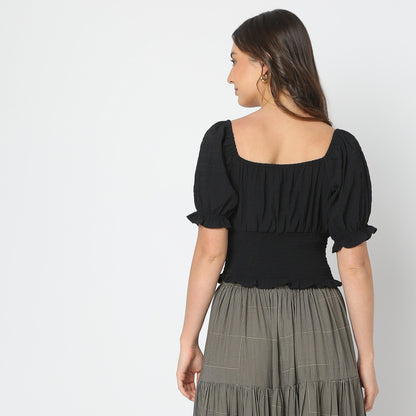 Regular Fit Solid Crop Top