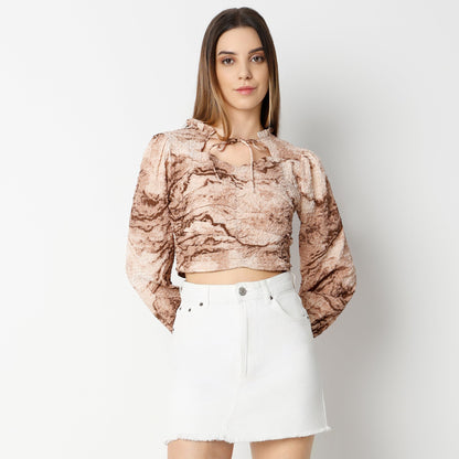 Regular Fit Printed Cropped Top