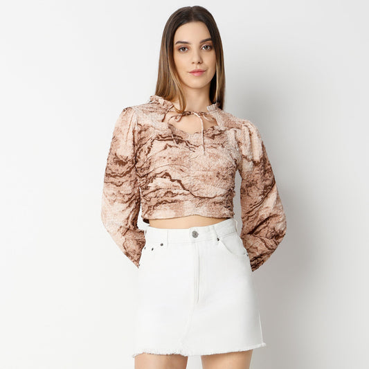 Regular Fit Printed Cropped Top