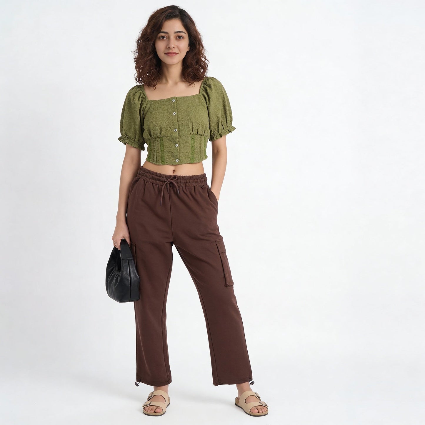 Scoop Neck Crop Top with Smocking Pattern