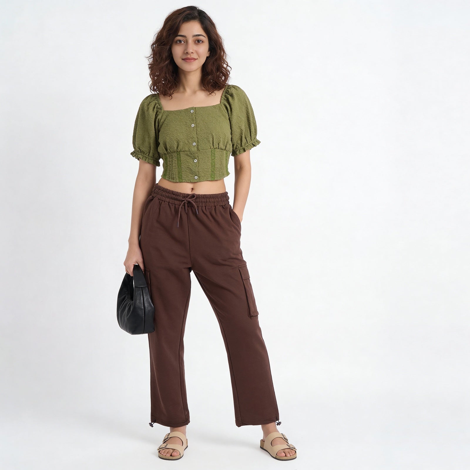 Scoop Neck Crop Top with Smocking Pattern