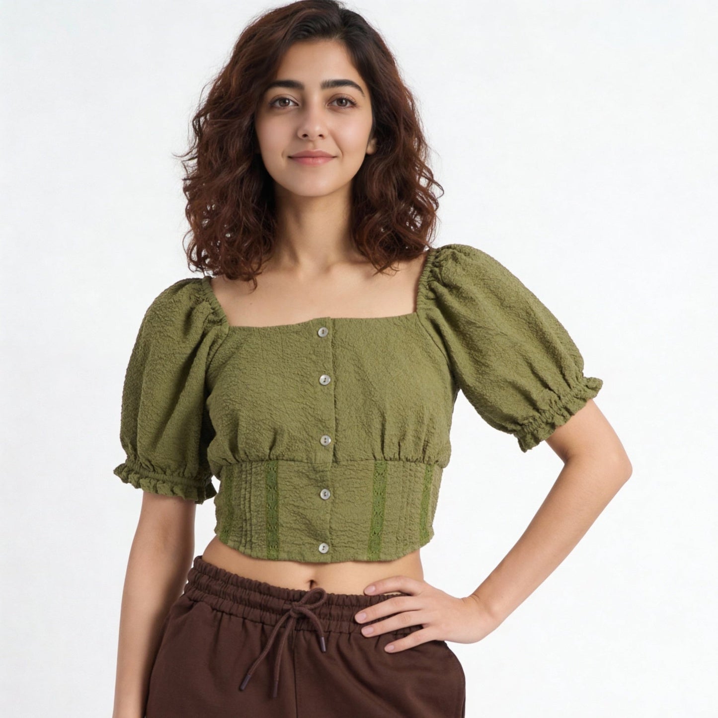 Scoop Neck Crop Top with Smocking Pattern