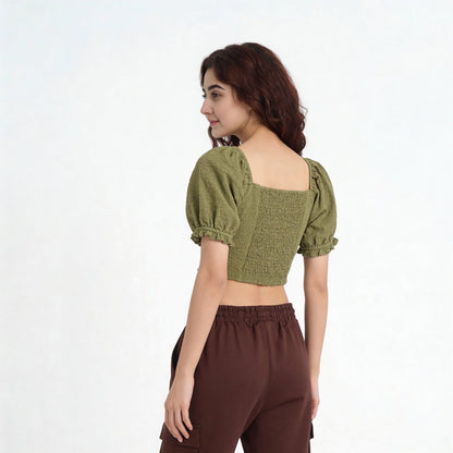 Scoop Neck Crop Top with Smocking Pattern