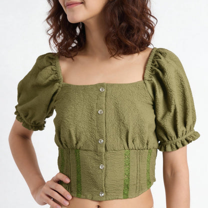 Scoop Neck Crop Top with Smocking Pattern