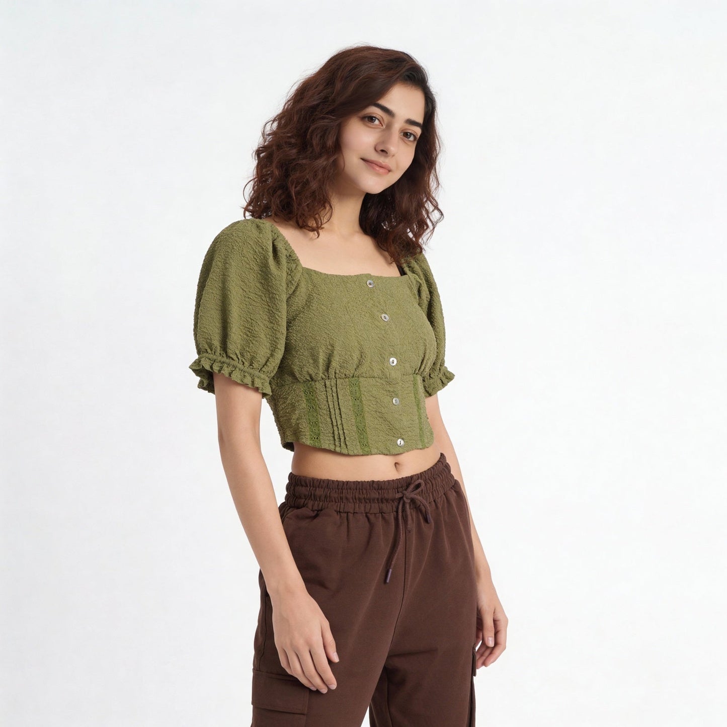 Scoop Neck Crop Top with Smocking Pattern